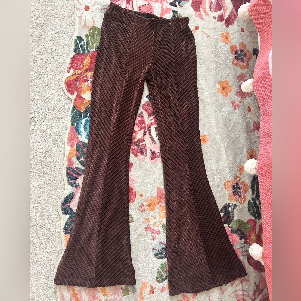 Free People Brown Velvet Stretch Waistband Flares